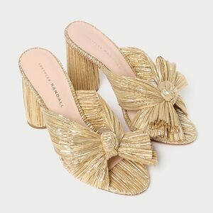 Loeffler Randall Penny Gold Pleated Bow Heel size 8